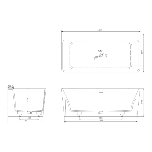 Ванна Volle Solid Surface 165x80 12-40-051