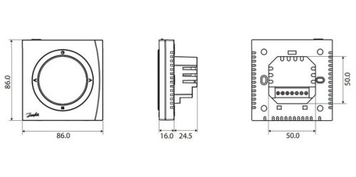 Терморегулятор Danfoss BasicPlus2 WT-P 5-35, электронный, программируемый, 230V, 86х86мм, In-Wall, белый (088U0625)