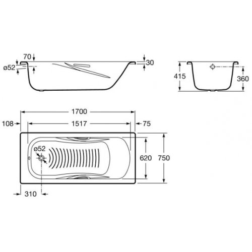 Ванна Roca Princess 170x75 A220270001 + сифон Viega Simplex 285357