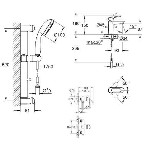 Набор смесителей Grohe BauEdge 123208S