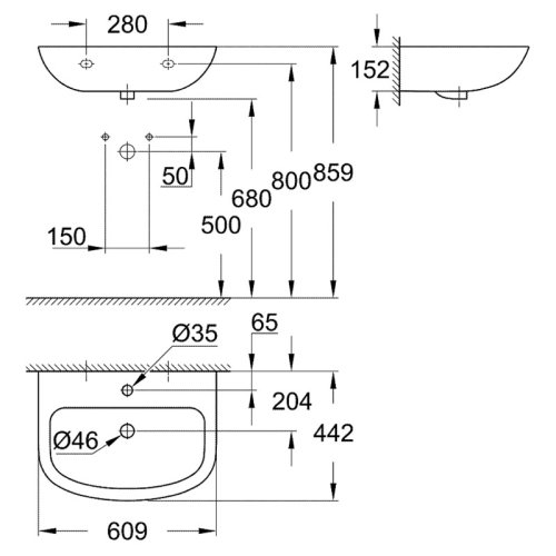 Умивальник Grohe Bau ceramic 60 см зі змішувачем Grohe Euroeco 39421000 + 32734000