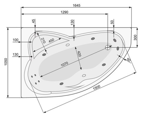 Ванна PoolSpa Europa 165x105 L PWA4810ZN000000 + ножки