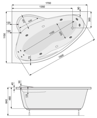 Ванна PoolSpa Europa 170x115 L PWAD210ZN000000 + ножки