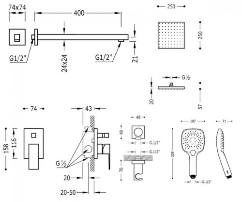 Душевая система Tres Cuadro 10698001