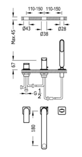 Смеситель для ванной Tres Loft 20016203