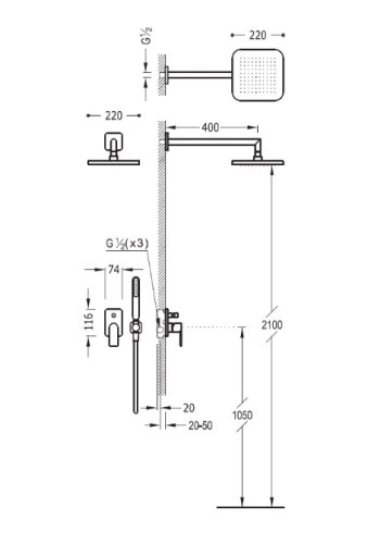 Душевая система Tres Loft 20018002