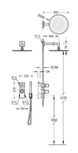 Душевая система Tres Block System 20635201NM