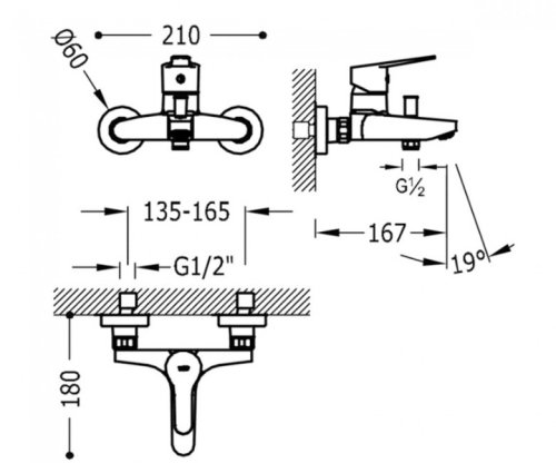 Смеситель для ванной Tres Base 21517001