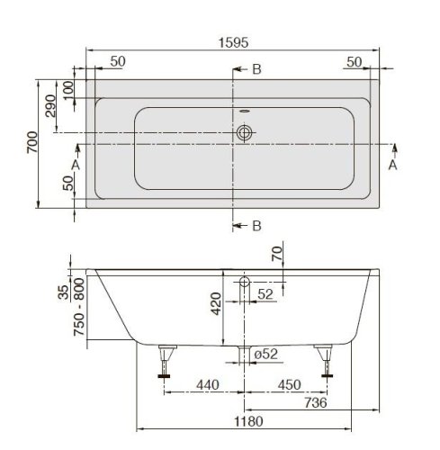 Ванна Villeroy&Boch Subway 160x70 UBA167SUB2V-01