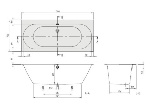 Ванна Villeroy&Boch Oberon 2.0 170x75 UBQ170OBR2DV-01