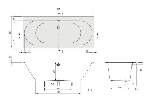 Ванна Villeroy&Boch Oberon 2.0 180x80 UBQ180OBR2DV-01