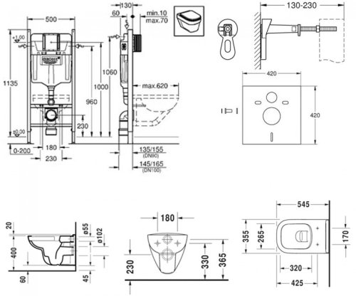 Набор инсталляция GROHE Rapid SL с унитазом Duravit D-Code 3884D457009