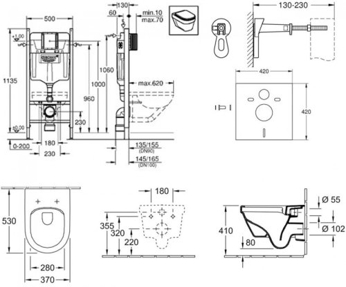 Набор инсталляция GROHE Rapid SL с унитазом Villeroy&Boch Architectura 3884V5684HR