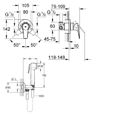 Набор инсталляция GROHE Rapid SL + Набор гигиенического душа + Держатель туалетной бумаги 442022