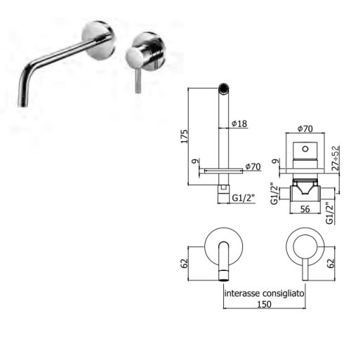 Смеситель скрытого монтажа Paffoni Light LIG 006 NO70