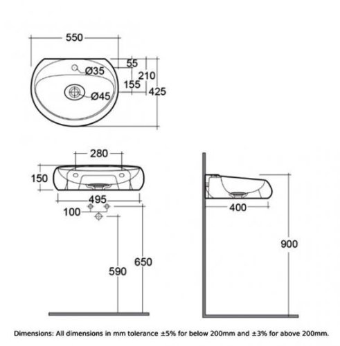 Умывальник RAK Ceramics Cloud CLOWB5501AWHA
