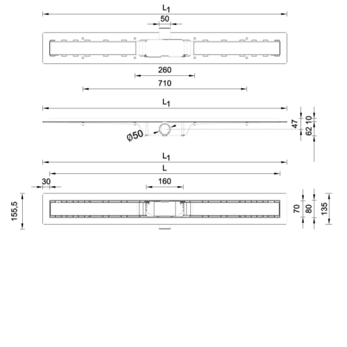 Душевой канал Styron Медиум 500мм STY-M-50-FF
