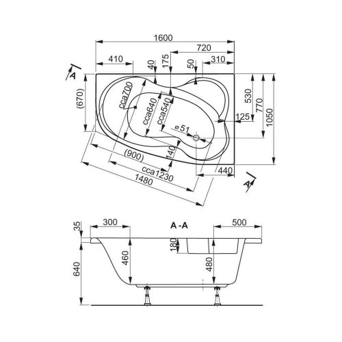 Ванна Vagnerplast Melite 160x105 L VPBA163MEL3LX-04/VPBA160MEL3L-01 + ножки