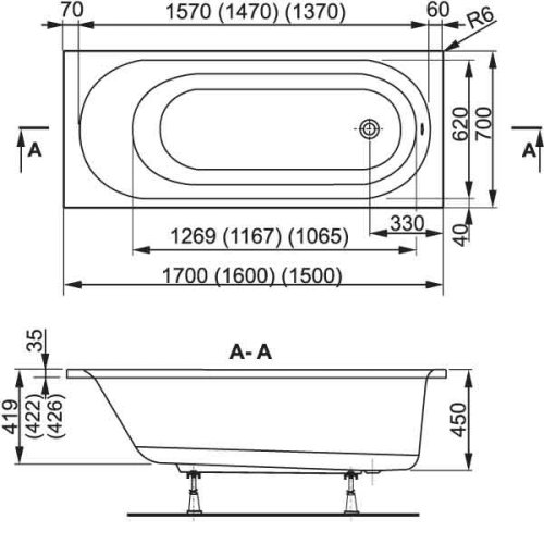 Ванна Vagnerplast Kasandra 170x70 VPBA177KAS2-01 + ножки