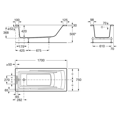 Ванна Roca Hall 170x75 + ножки + панель + подголовник
