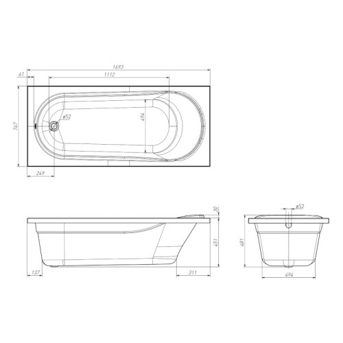 Ванна VOLLE Iberia 170x75 TS-1775481