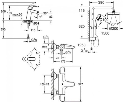 Набір змішувачів Grohe Eurosmart 34102TS