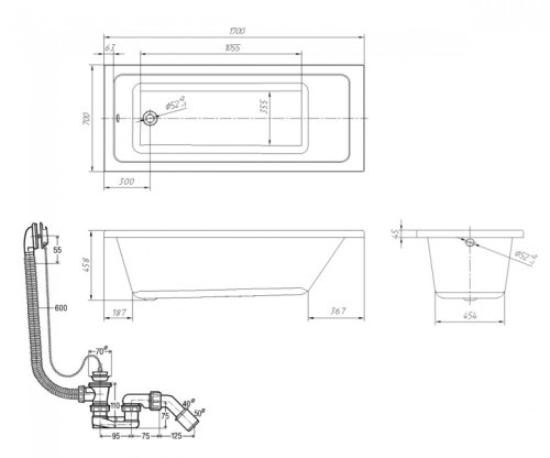 Ванна + сифон Volle Libra 170x70 TS-1770458+311537