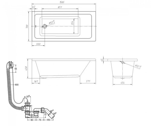 Ванна + сифон Volle Libra 150x70 TS-1570458+311537