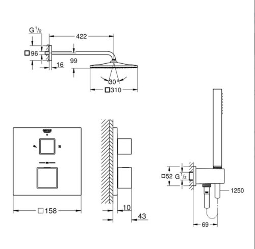 Душова система Grohe Grohtherm Rainshower Mono 310 Cube 26405SC0