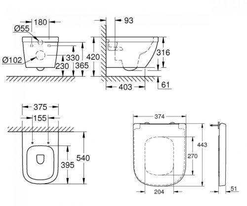 Унитаз с сиденьем Grohe Euro Ceramic 39538000+39330001