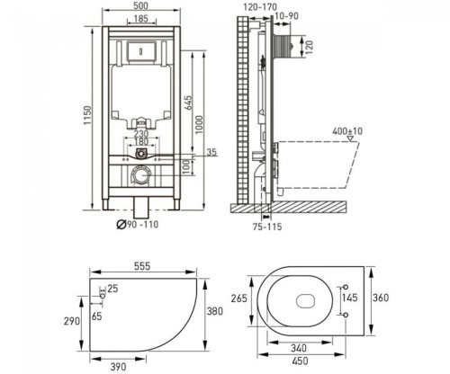 Набор инсталляция Master 4в1 с унитазом VOLLE Amadeus Rimless 13-06R-055+141919