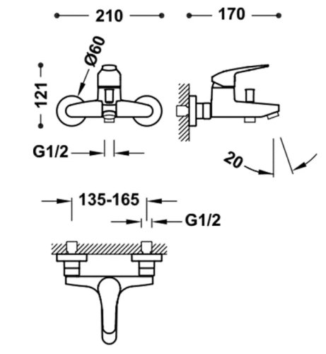 Смеситель для ванной Tres Base Plus 21617001