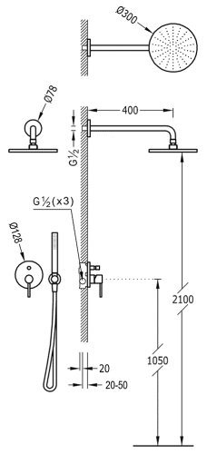 Душевая система Tres Study 26298091