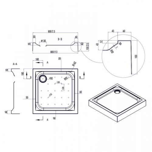 Душевой поддон Q-tap Unisquare 308815 (UNIS308815)
