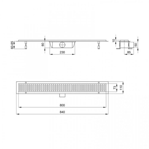 Трап линейный Q-tap Dry FA304-800 с нержавеющей решеткой 800х73 (QTDRYFA304800)