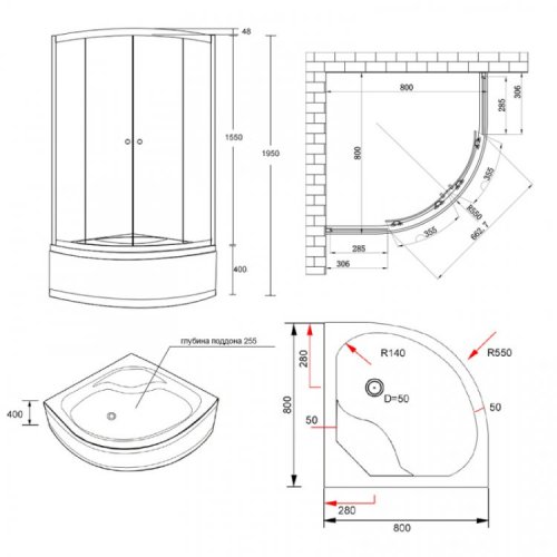 Душевая кабина Lidz Wieza SC80x80.SAT.HIGH.L Linie (LWISC8080SATHIGHL)