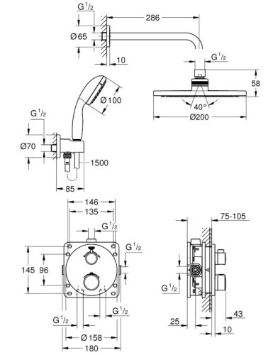 Душова система Grohe Grohtherm Tempesta Cosmopolitan 200 3472700L