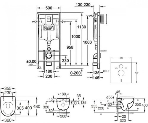 Унитаз с инсталляцией Roca Meridian Rimless A34H242000+38772001+37131000