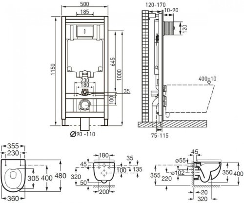 Унітаз з інсталяцією Roca Meridian Rimless A34H242000 + 141515