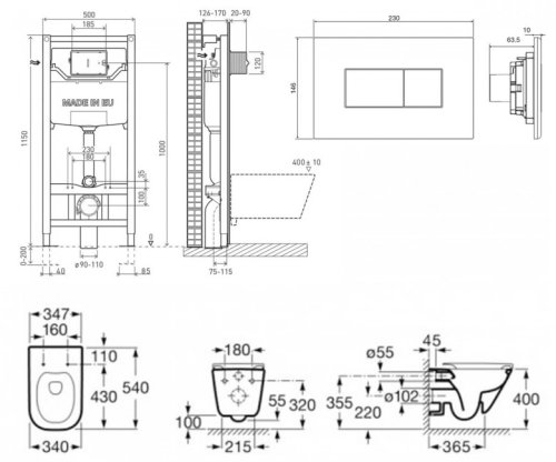 Унітаз з інсталяцією Roca Gap Rimless A34H47C000 + 201010 + 221515
