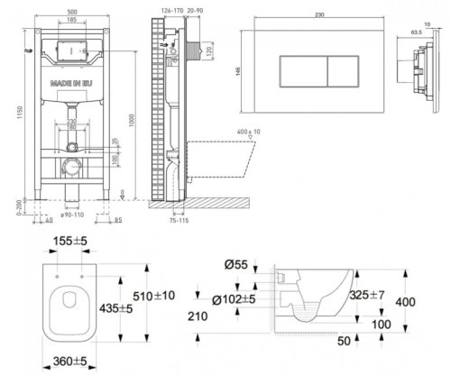 Унітаз з інсталяцією Volle Orlando Rimless 13-35-373 + 201010 + 221515