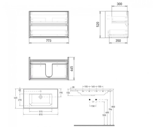 Тумба з умивальником Volle Teo 15-88-81G