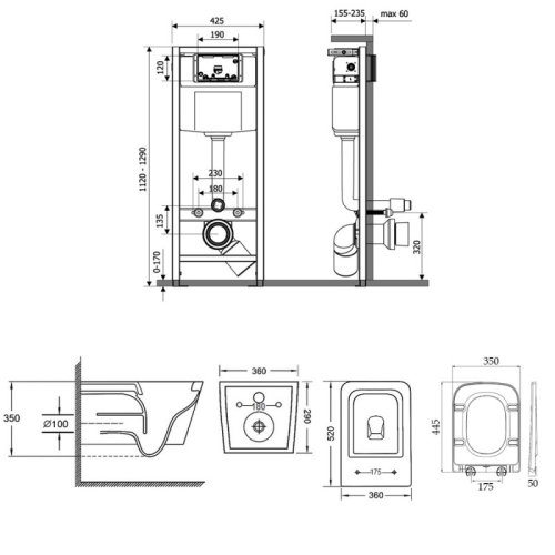 Набор Qtap инсталляция Nest QTNESTM425M11CRM + унитаз с сиденьем Crow QT05335170W (M425M11CRMQT05335170W)