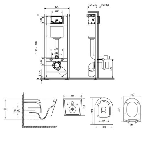 Набор Qtap инсталляция Nest QTNESTM425M08CRM + унитаз с сиденьем Jay QT07335176W (M425M08CRMQT07335176W)
