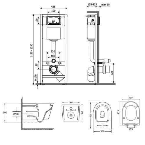 Набор Qtap инсталляция Nest QTNESTM425M08SAT + унитаз с сиденьем Jay QT07335176W (M425M08SATQT07335176W)