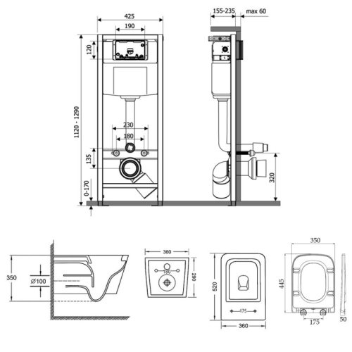 Набор Qtap инсталляция Nest QTNESTM425M08SAT + унитаз с сиденьем Crow QT05335170W (M425M08SATQT05335170W)