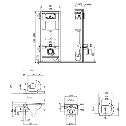 Набор Qtap инсталляция Nest QTNESTM425M08SAT + унитаз с сиденьем Lark QT0331159W (M425M08SATQT0331159W)