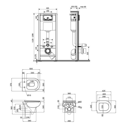 Набор Qtap инсталляция Nest QTNESTM425M11SAT + унитаз с сиденьем Lark QT0331159W (M425M11SATQT0331159W)