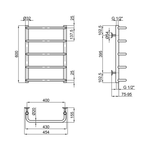 Водяна рушникосушарка Lidz Standard (CRM) D32 / 20х1 / 2 "400x600 P5 (LSTNDD32201240605WAT)