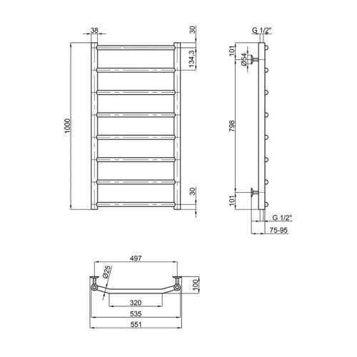 Водяна рушникосушарка Lidz Trapezium (CRM) D38 / 25 500x1000 P8 (LTRPZD3825501008WAT)